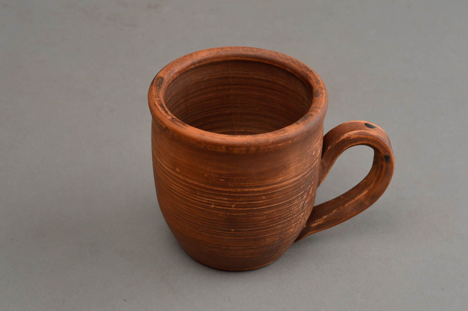 6 oz clay rustic handmade coffee cup in brown color with handle photo 3