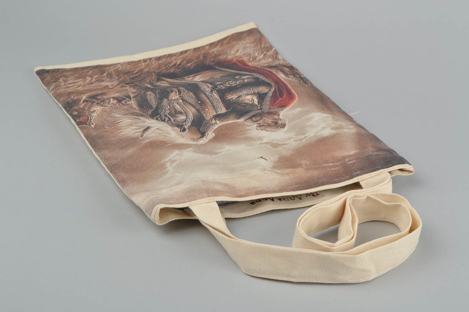 Женская сумка из ткани с принтом ручной работы большая оригинальная Воин фото 4