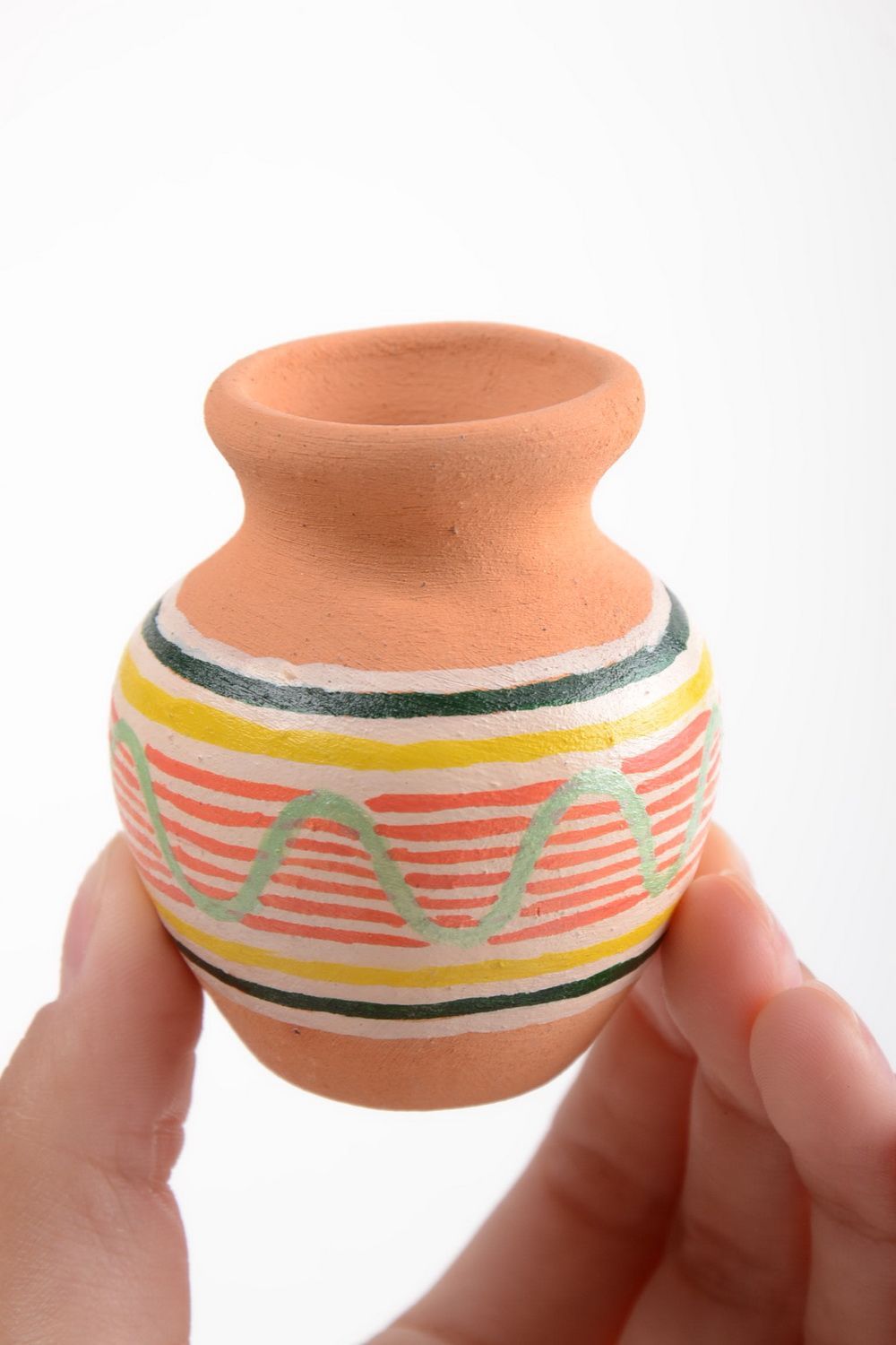 Декоративный глиняный кувшин маленький ручной работы с росписью красивый 80 мл фото 5