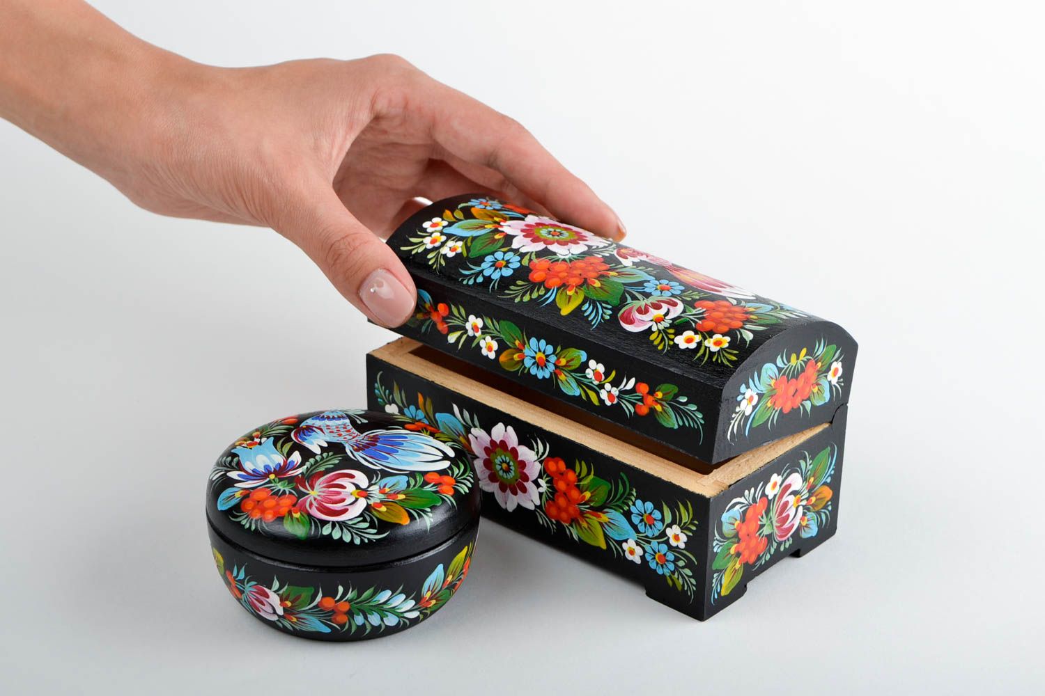 Jolies Boîtes à bijoux fait main 2 pièces Décoration maison à fleurs design photo 2