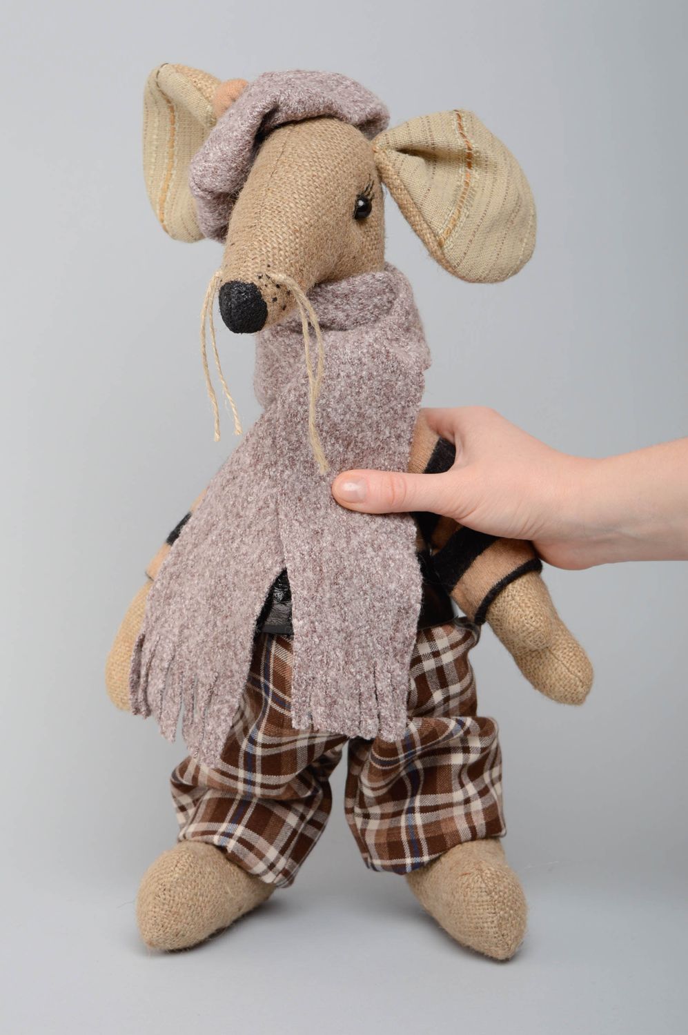 Handmade toy sewn of burlap Mouse photo 5