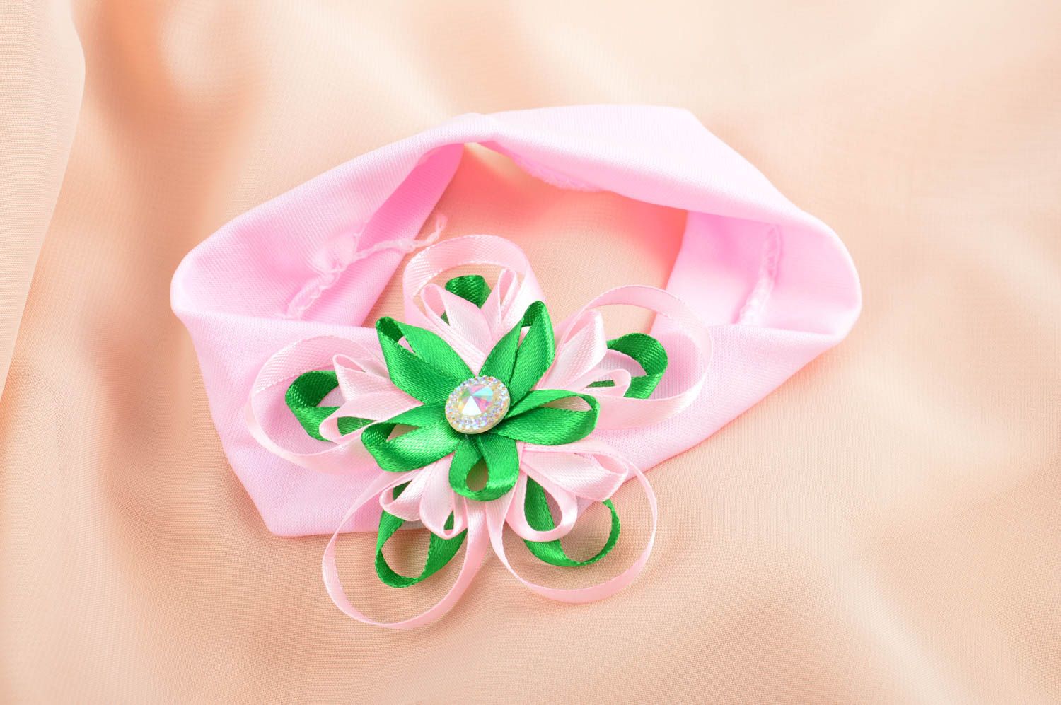 Повязка на голову хэнд мэйд розовая повязка для девочки детская повязка цветок фото 5