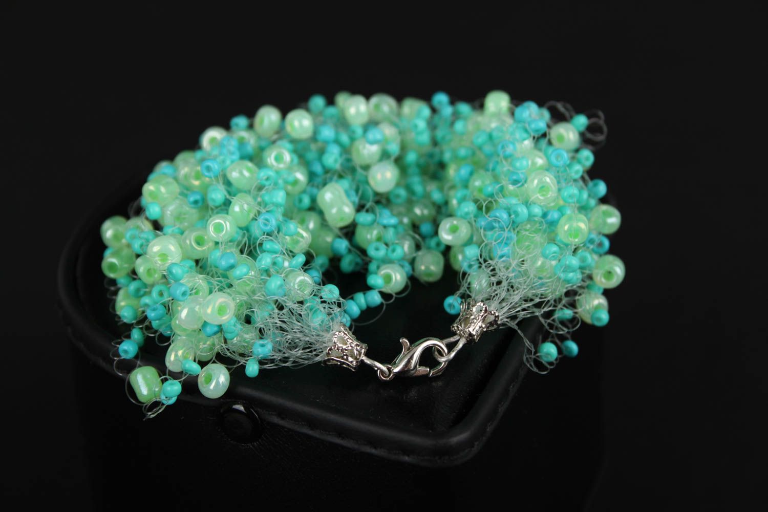 Bracelet perles rocaille turquoise Bijou fait main large Accessoire femme photo 1