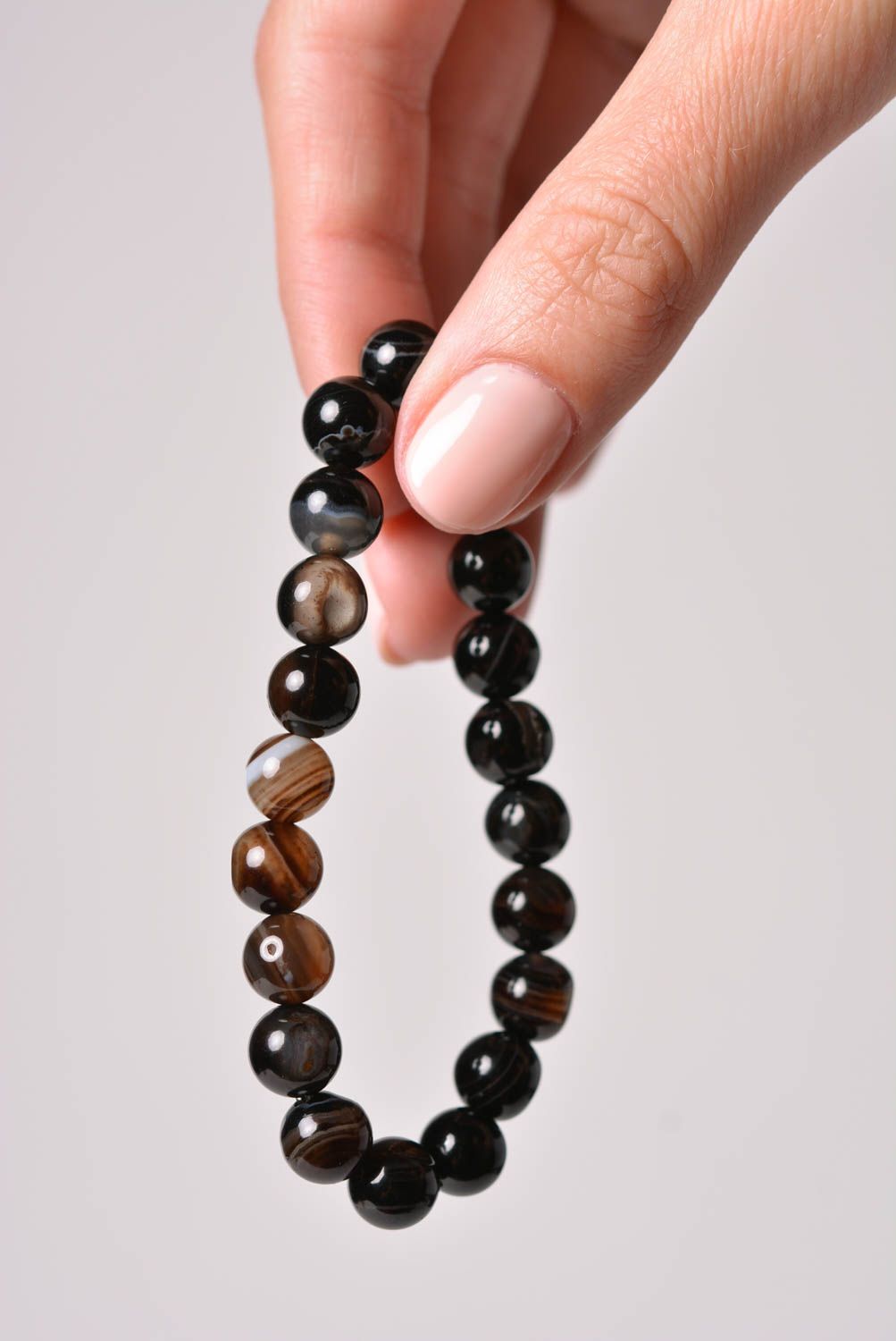 Bracelet en agate noire pierre naturelle fait main élégant cadeau pour femme photo 5
