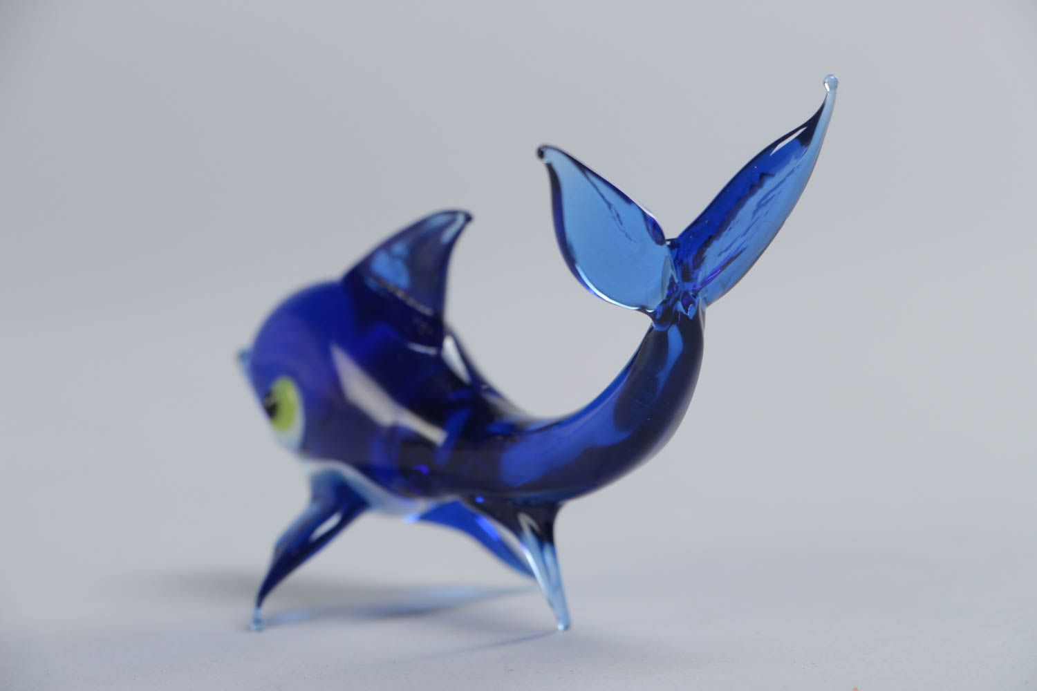 Glass handmade lampwork blue dolphin figurine lovely little unusual interior decor element photo 3