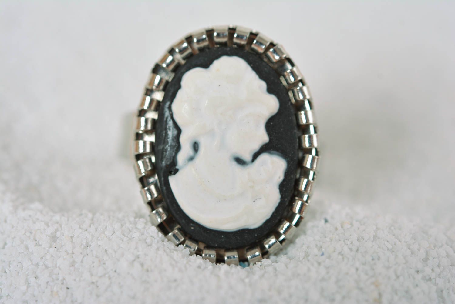 Oval vintage ring stylish jewelry unusual handmade ring cute ring with cameo photo 2