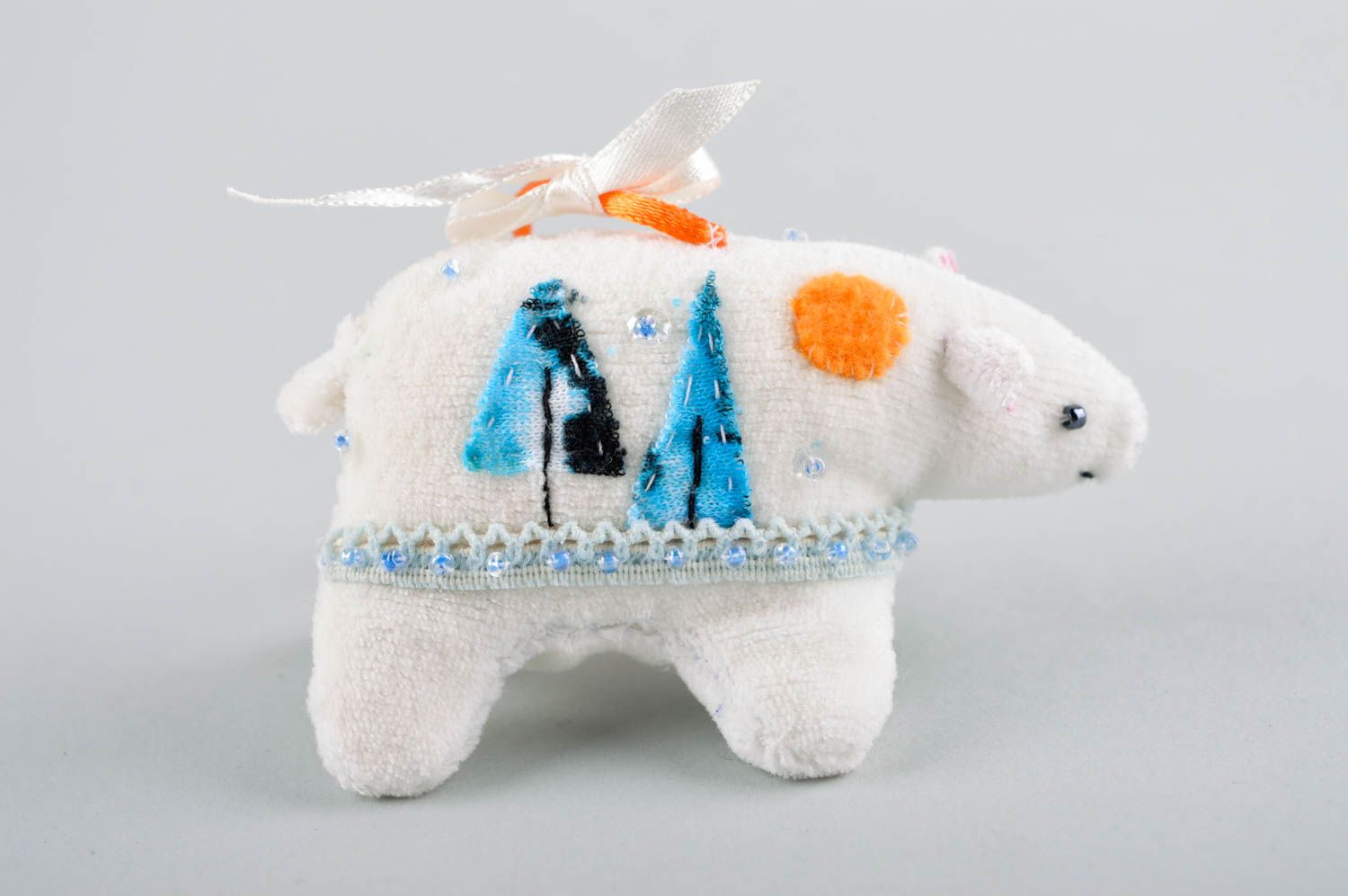 Jouet Noël fait main Décoration à suspendre ours blanc en textile Déco maison photo 5