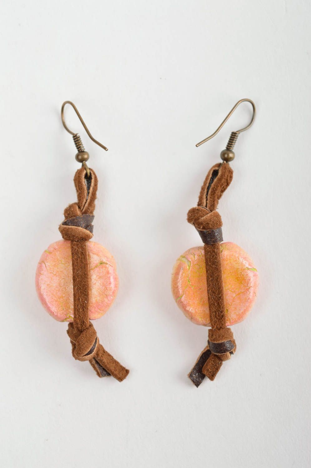 Long handmade plastic earrings dangle leather earring polymer clay ideas photo 4