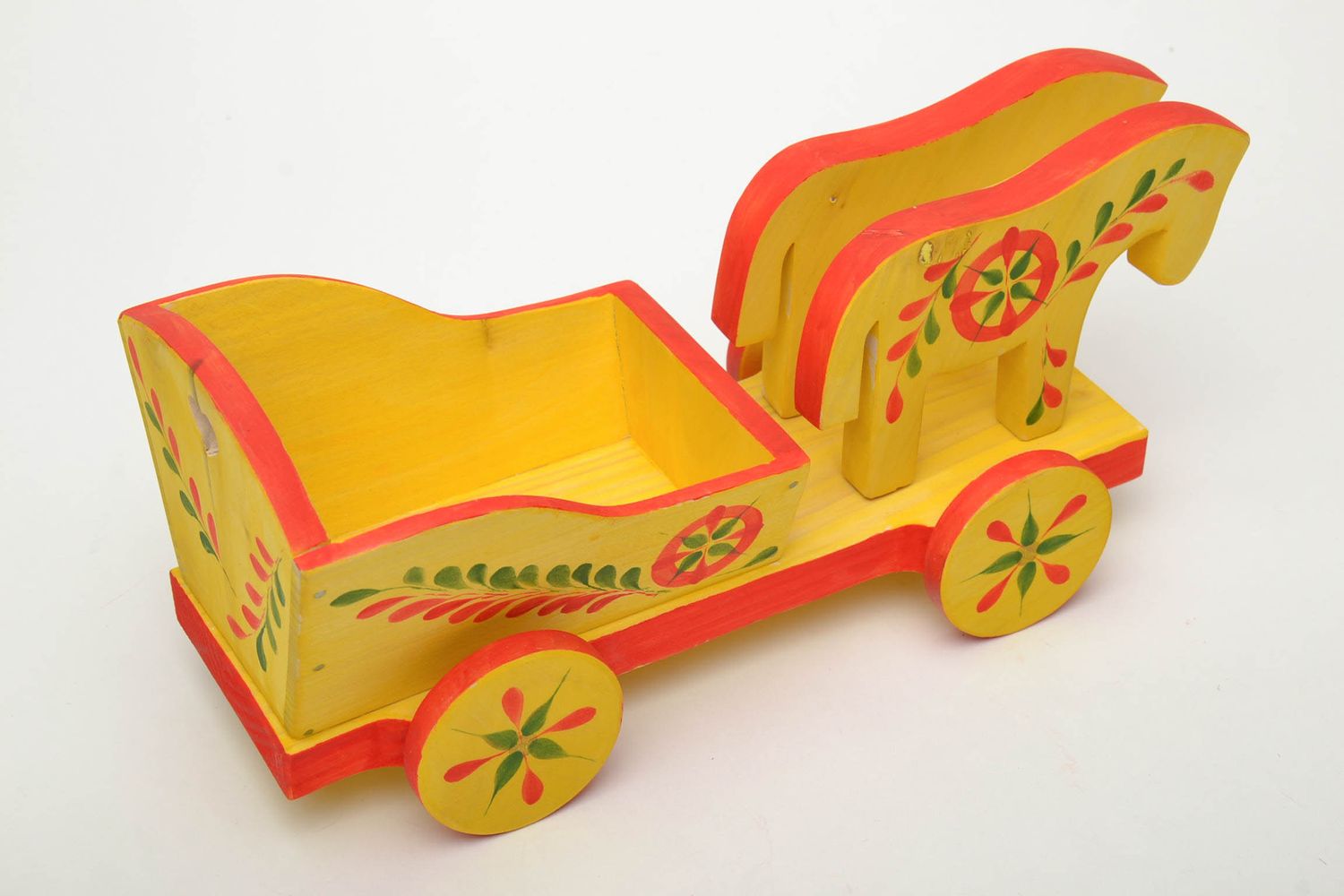 Wooden toy with Ukrainian ethnic painting Cart photo 4