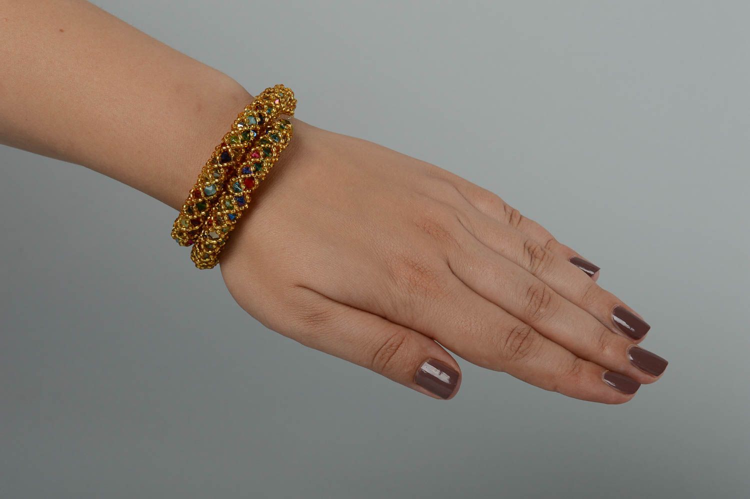 Bracelet spirale Bijou fait main perles de rocaille design doré Cadeau femme photo 6