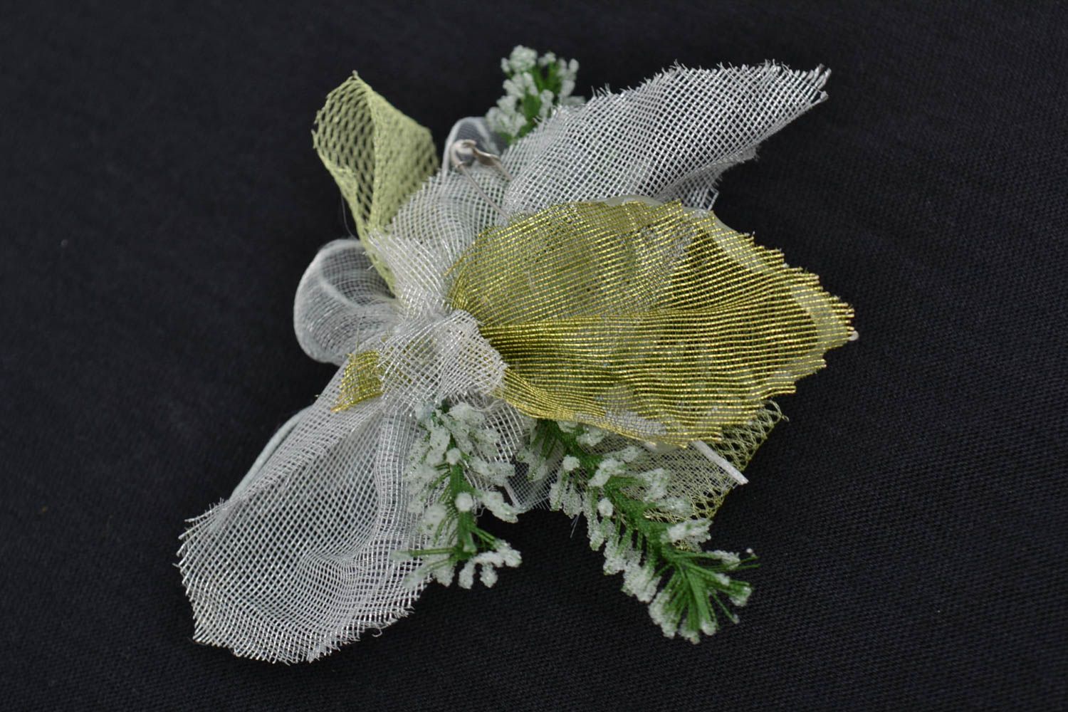 Grande fleur en tissu faite main pour broche originale claire élégante  photo 3