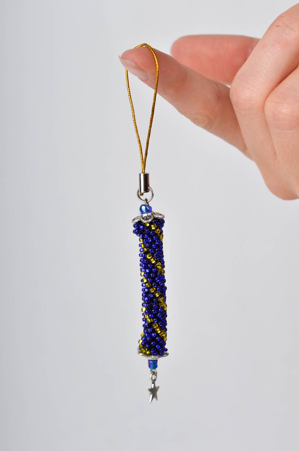 Handmade beaded keychain blue and yellow keychain unique accessory stylish gift photo 2