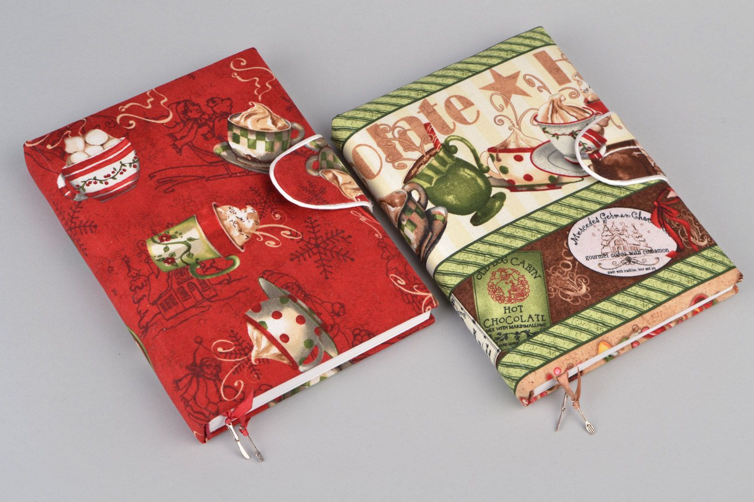 Handmade set of two notepads with fabric covers and with buttons 120 sheets photo 1