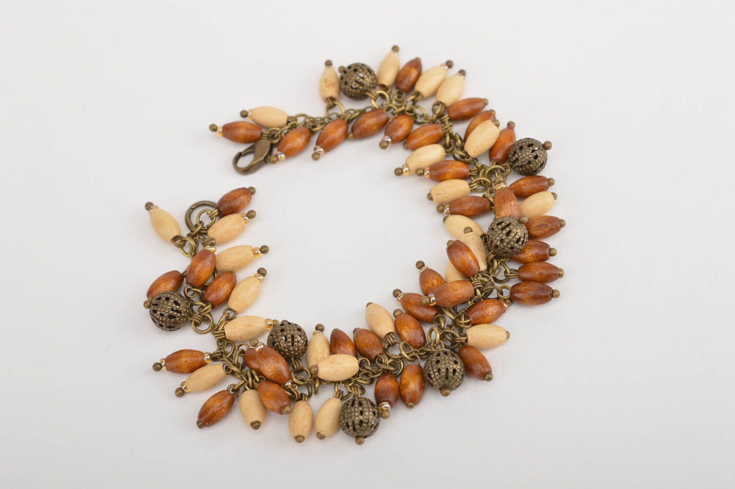 Handmade stylish accessory bracelet with wooden beads unusual cute jewelry photo 2