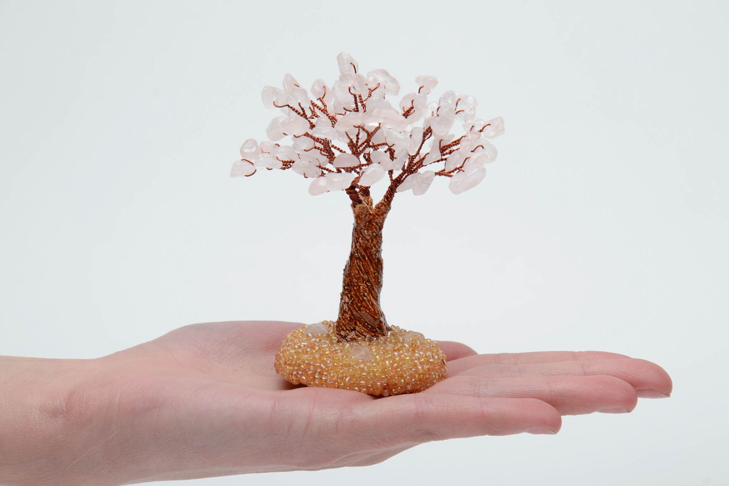 Miniature tree with natural pink quartz stone photo 5