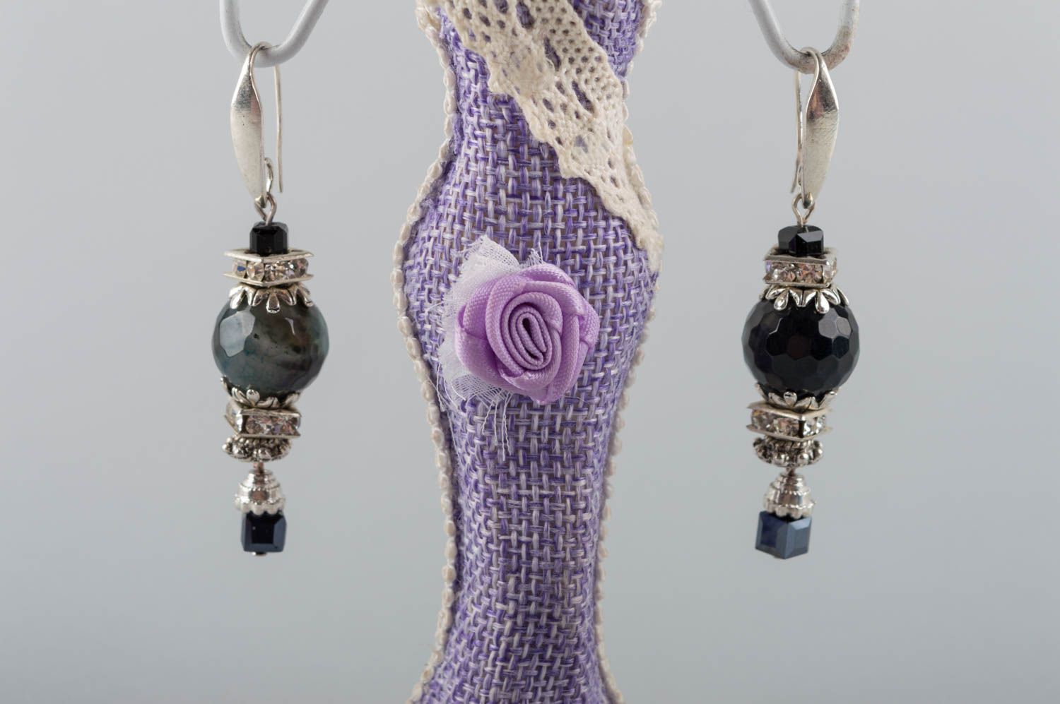 Pendientes de latón con ágata y cristal hermosos bisutería artesanal para mujer foto 1