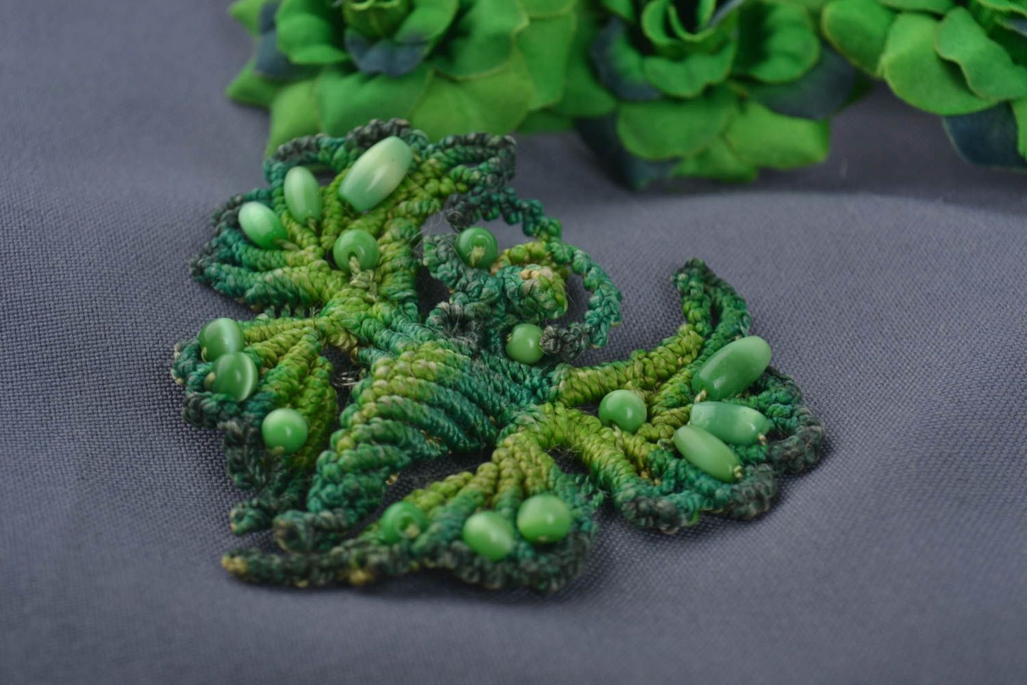 Handmade green woven brooch stylish butterfly brooch unusual accessory photo 1