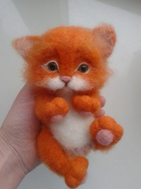 Beautiful handmade felted wool toy Fluffy Red Kitten photo 7