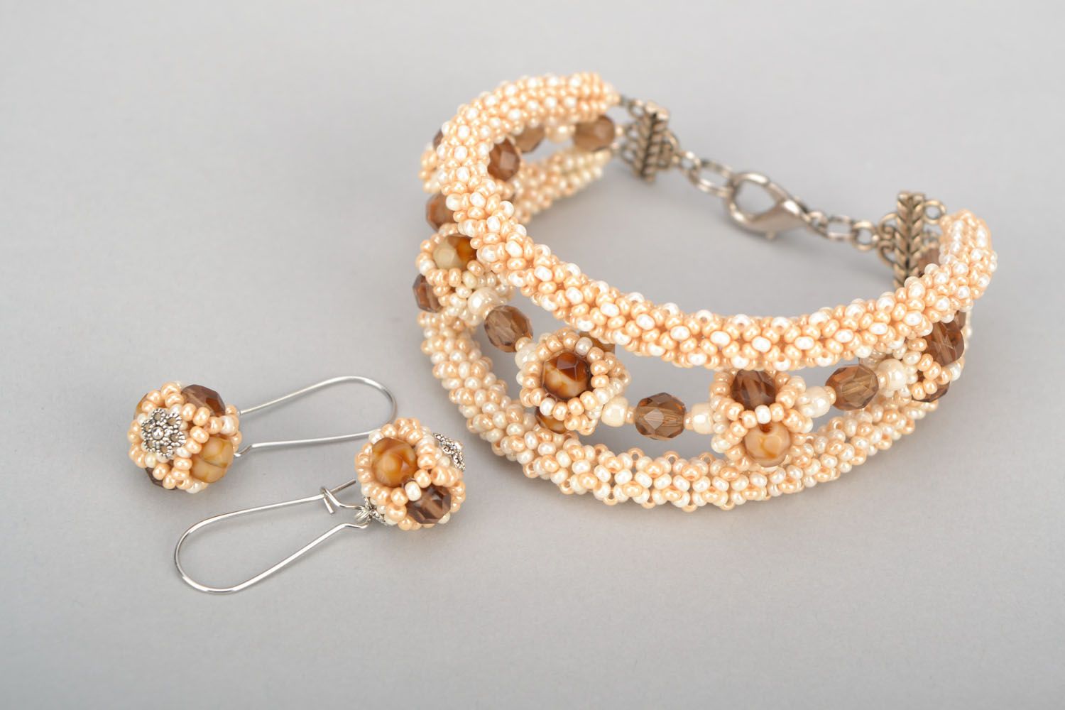 Earrings and bracelet with Czech beads Caramel photo 3