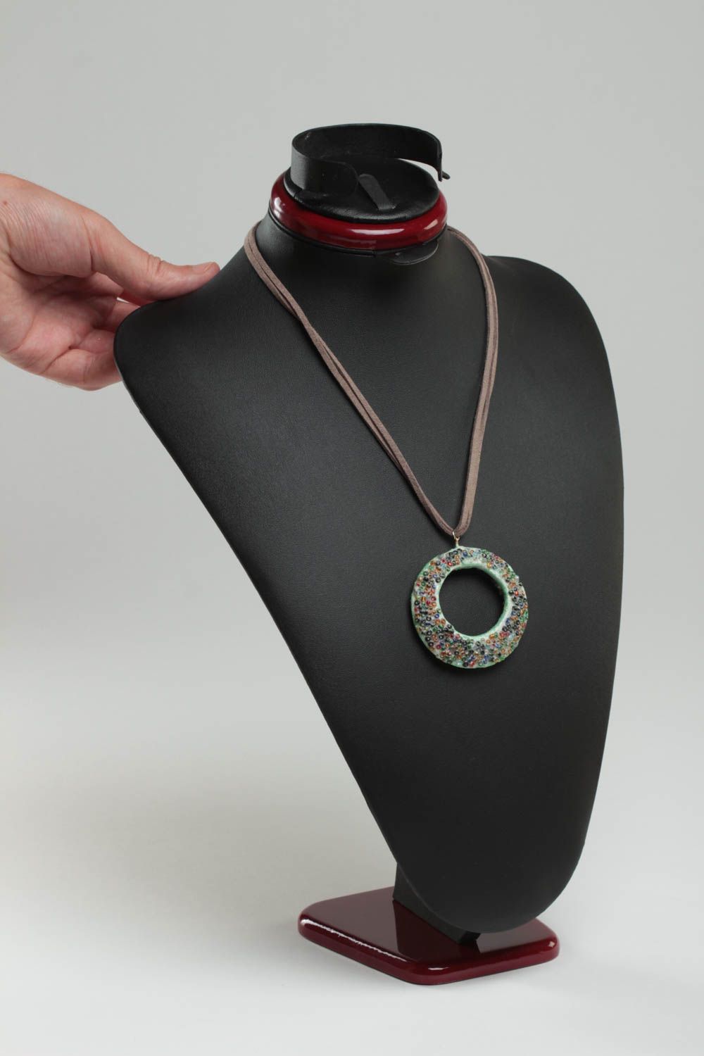 Beautiful handmade round plastic pendant designer jewelry fashion accessories photo 5