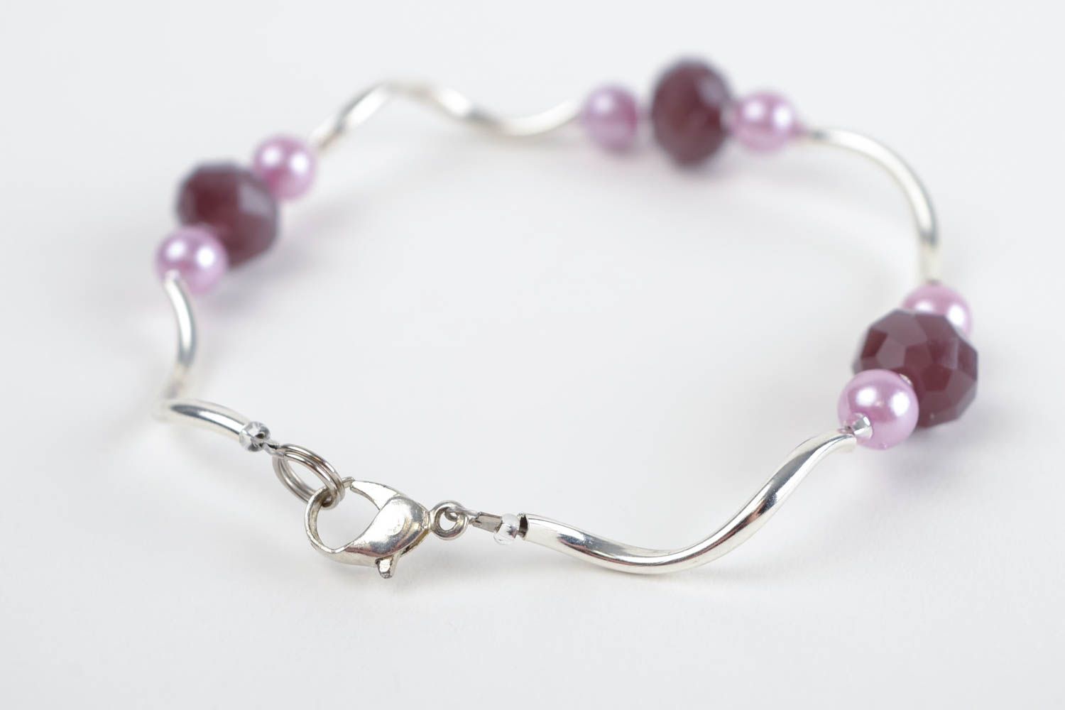 Bracelet fin Bijou fait main métal perles de rocaille rose mauve Cadeau femme photo 5