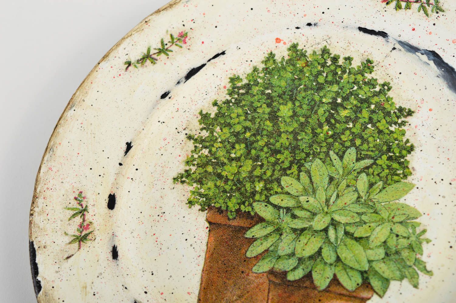 Керамическая тарелка хэнд мэйд глиняная посуда расписная тарелка декупаж Зелень фото 4