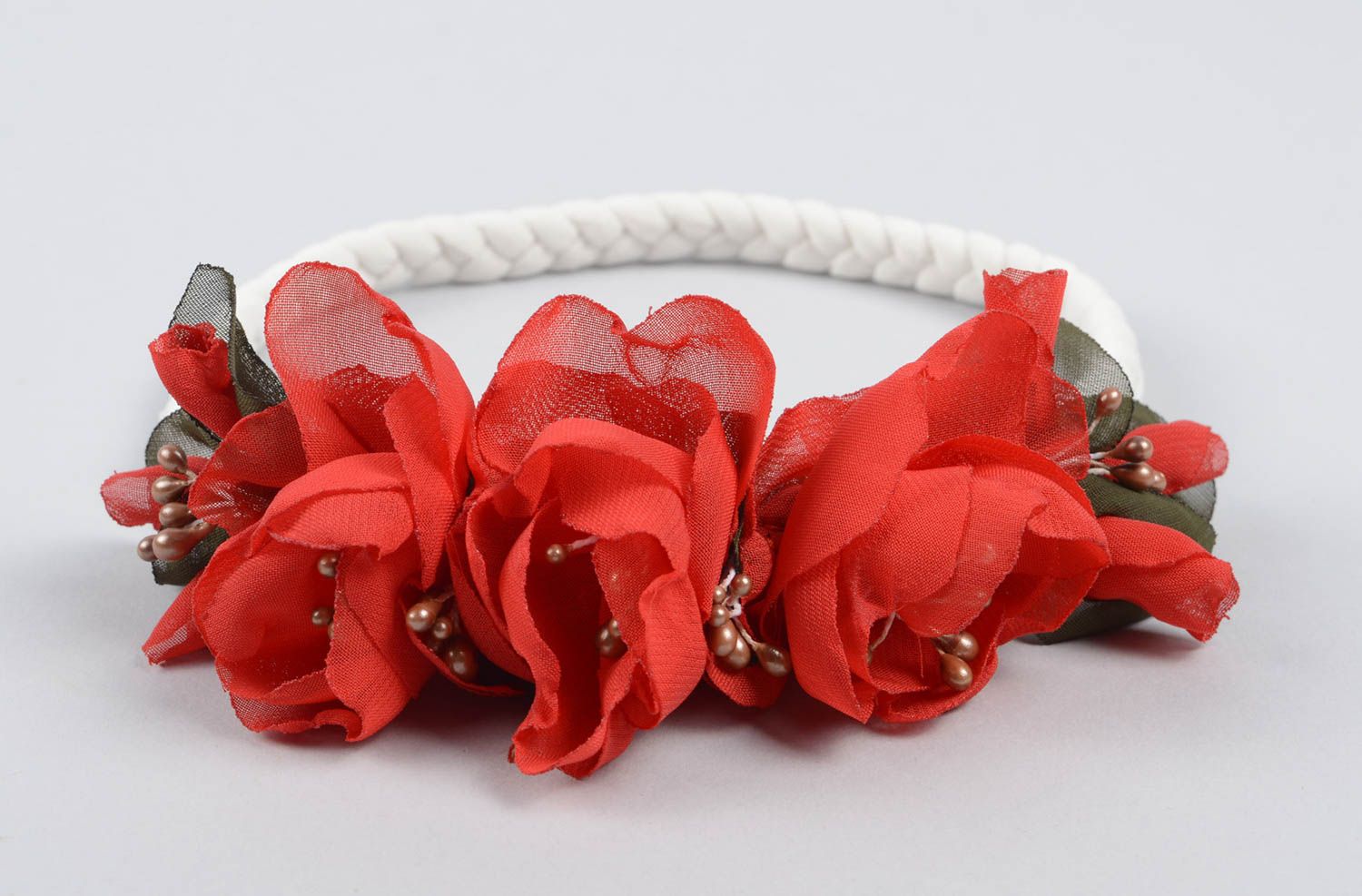 Rotes grelles Blumen Haarband handmade Designer Schmuck Accessoire für Haare foto 1