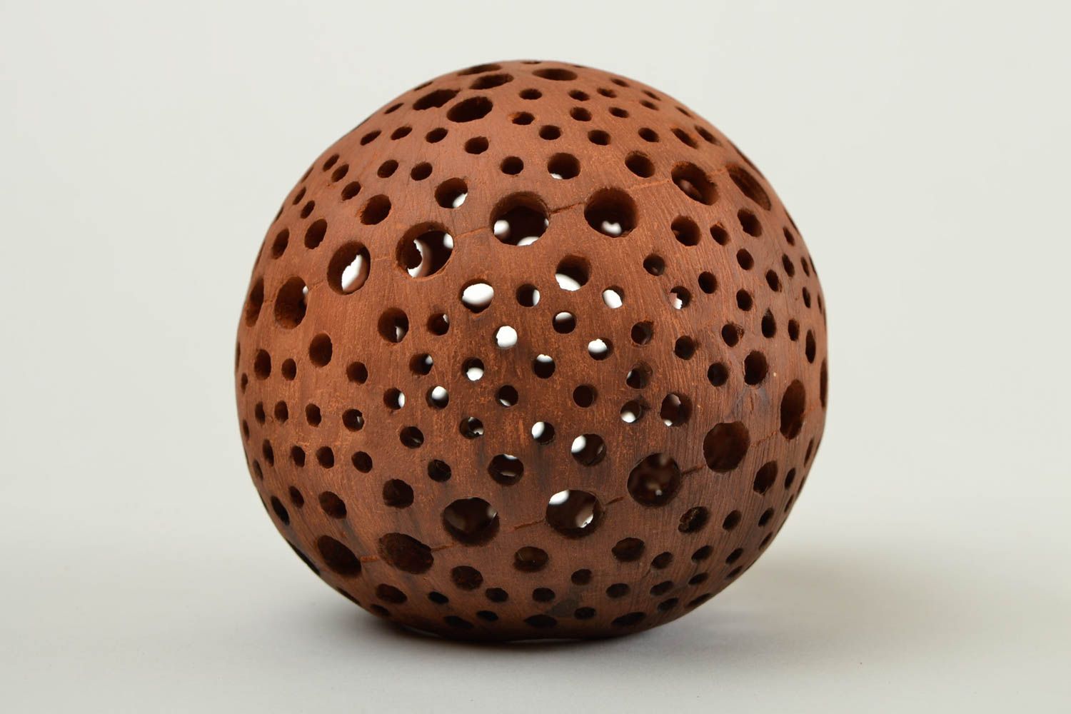 Tea light brown clay ball shaped candle holder 4,33 inches, 0,49 lb photo 5