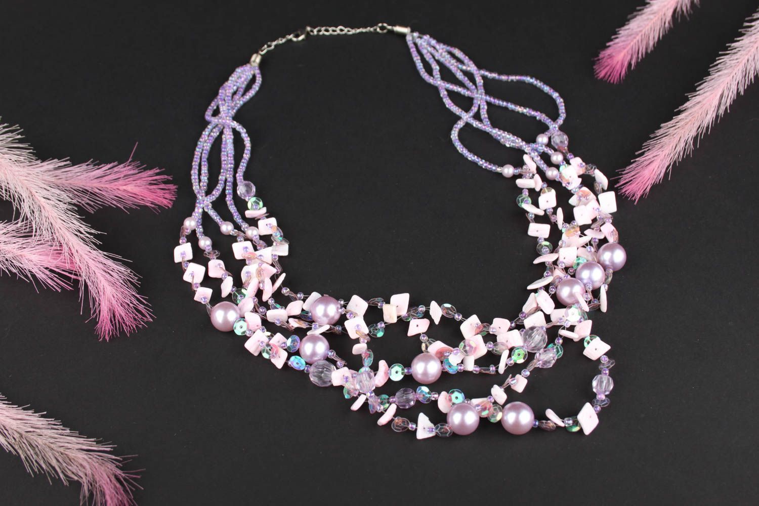 Handmade lilac beads unusual gift for sister design jewelry bead necklace  photo 1