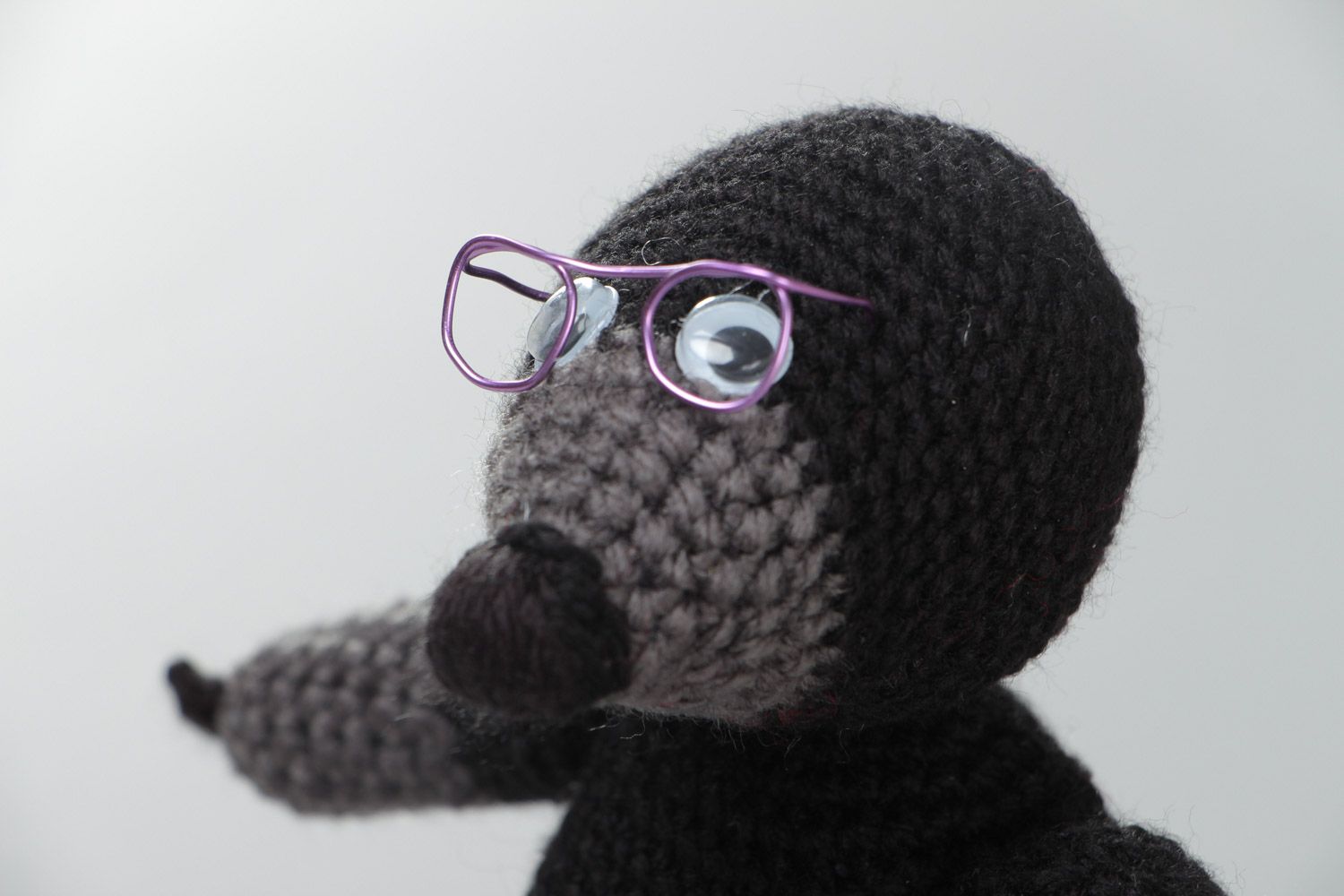Black and gray handmade crochet soft toy in the shape of mole for children photo 3