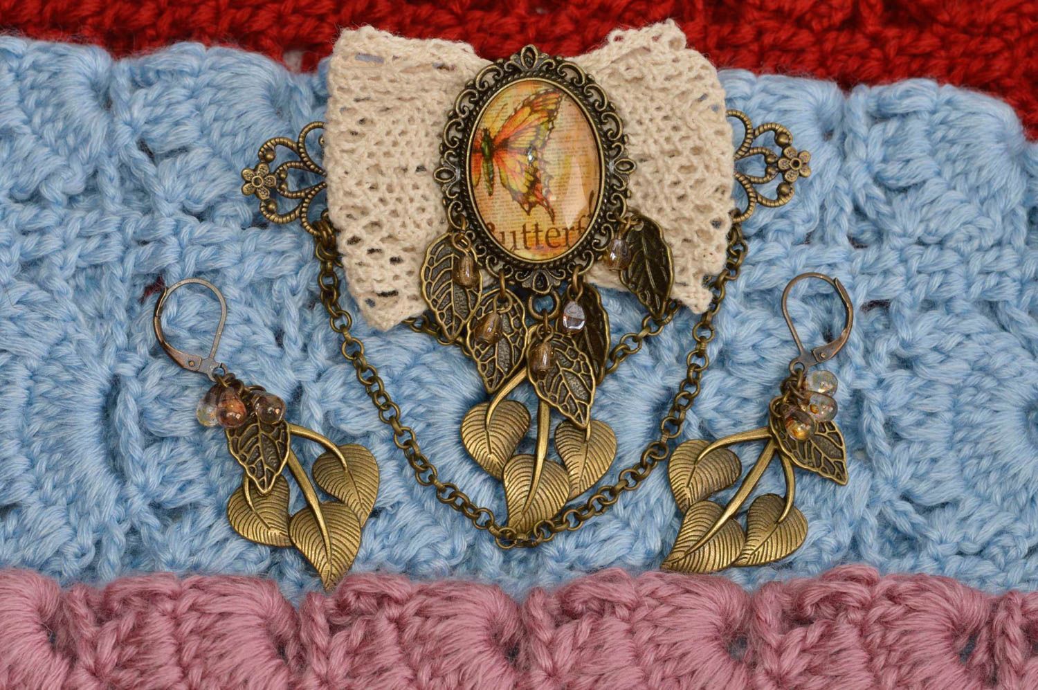 Handmade metal jewelry metal earrings vintage brooch cute brooch with print photo 1