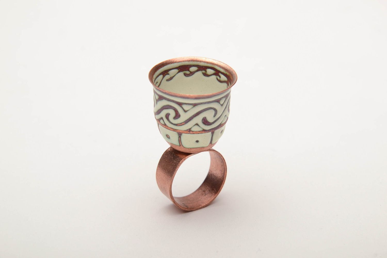 Massive painted copper seal ring photo 4