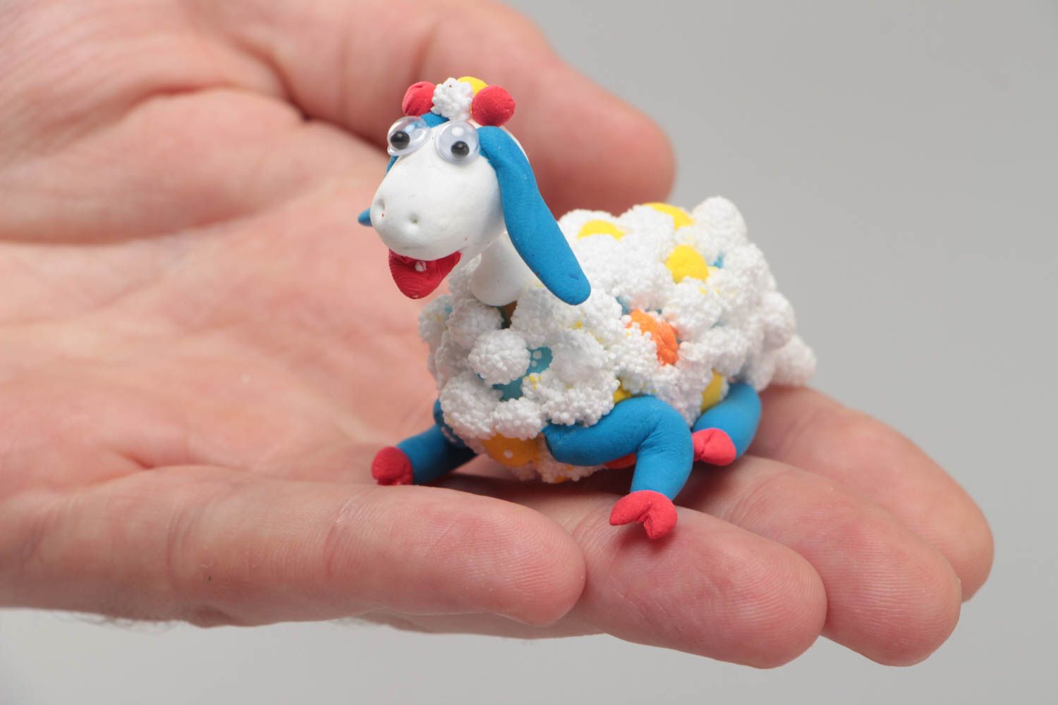 Miniature funny handmade molded polymer clay statuette of sheep photo 5