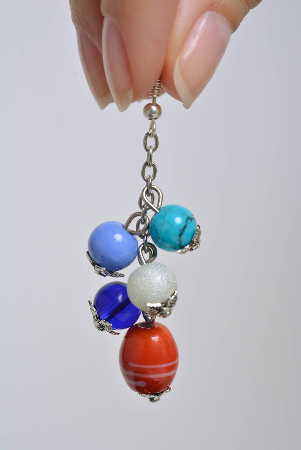 Handmade designer long dangle earrings with ceramic beads colorful photo 4