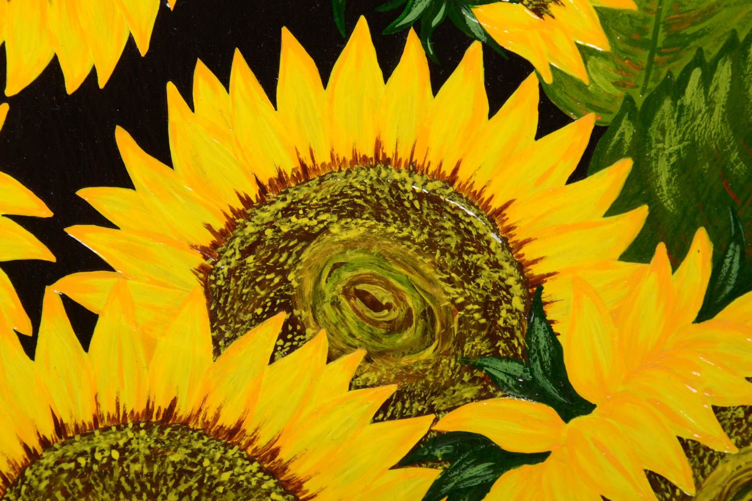 Bemalter gelber handgemachter Wandteller aus Holz Sonnenblumen Geschenk Frau foto 3
