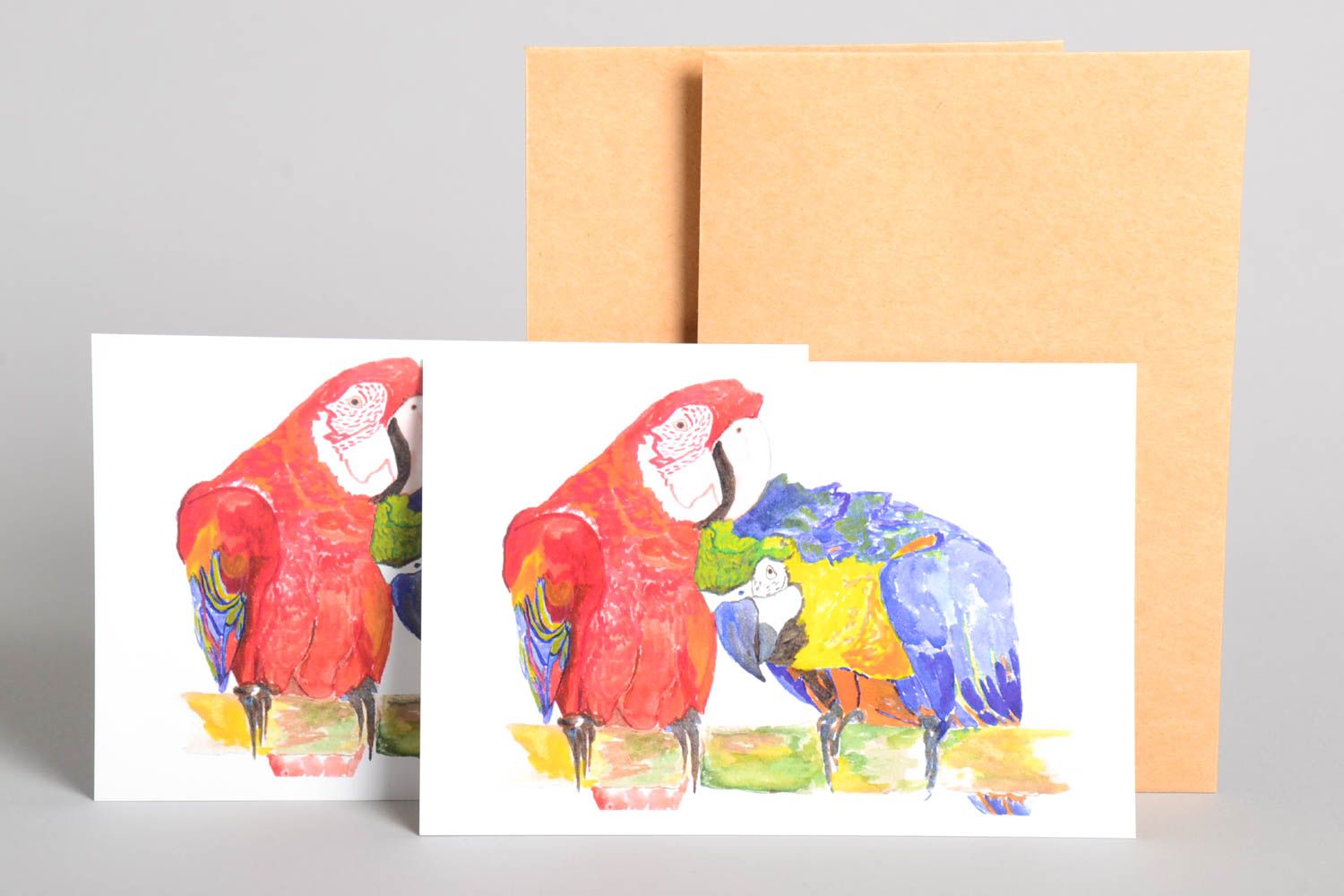 Открытки ручной работы красивые открытки две поздравительные открытки Попугаи фото 2