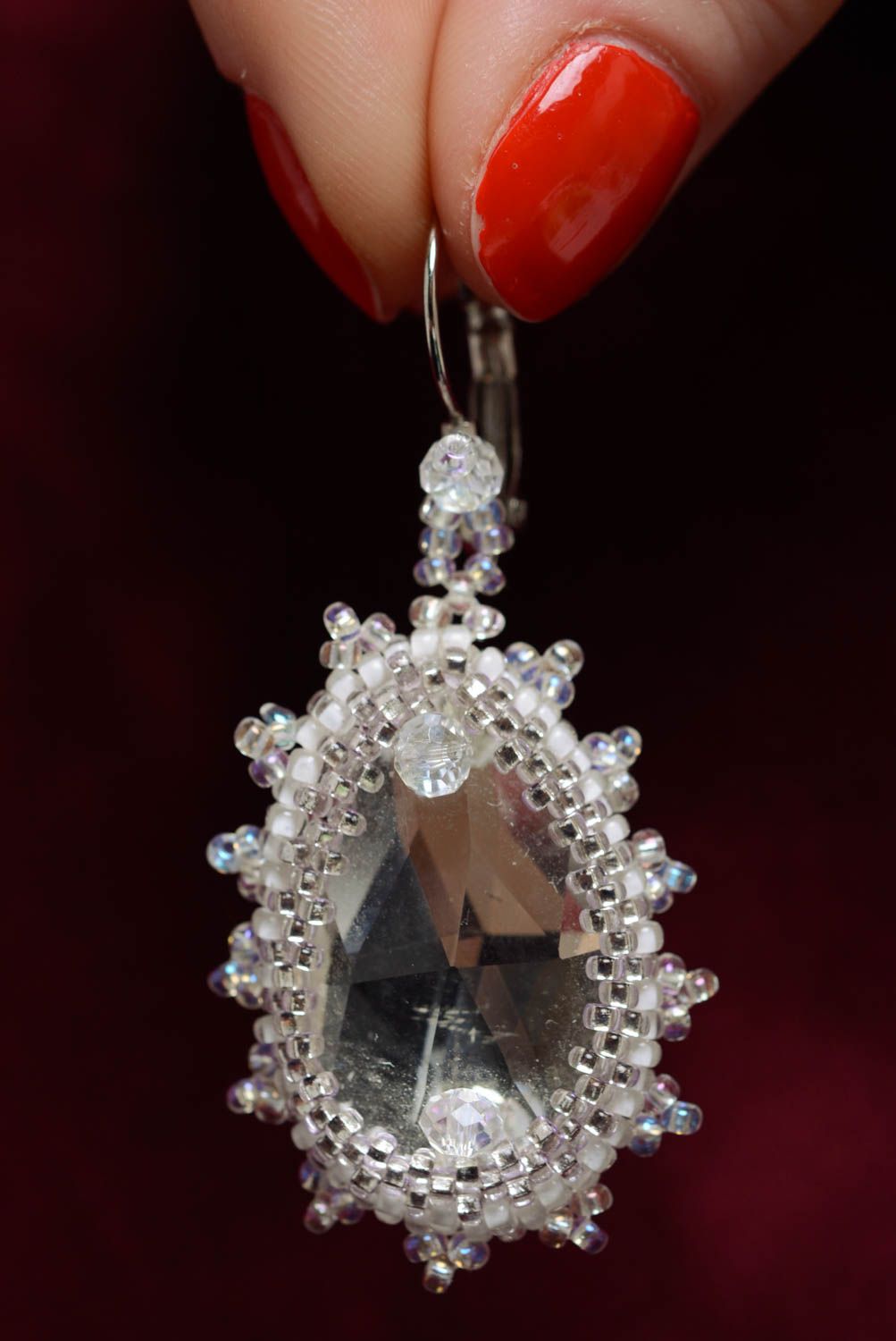 Zarte Gehänge Ohrringe aus Glasperlen Tropfen mit Kristallen schön handgefertigt foto 2