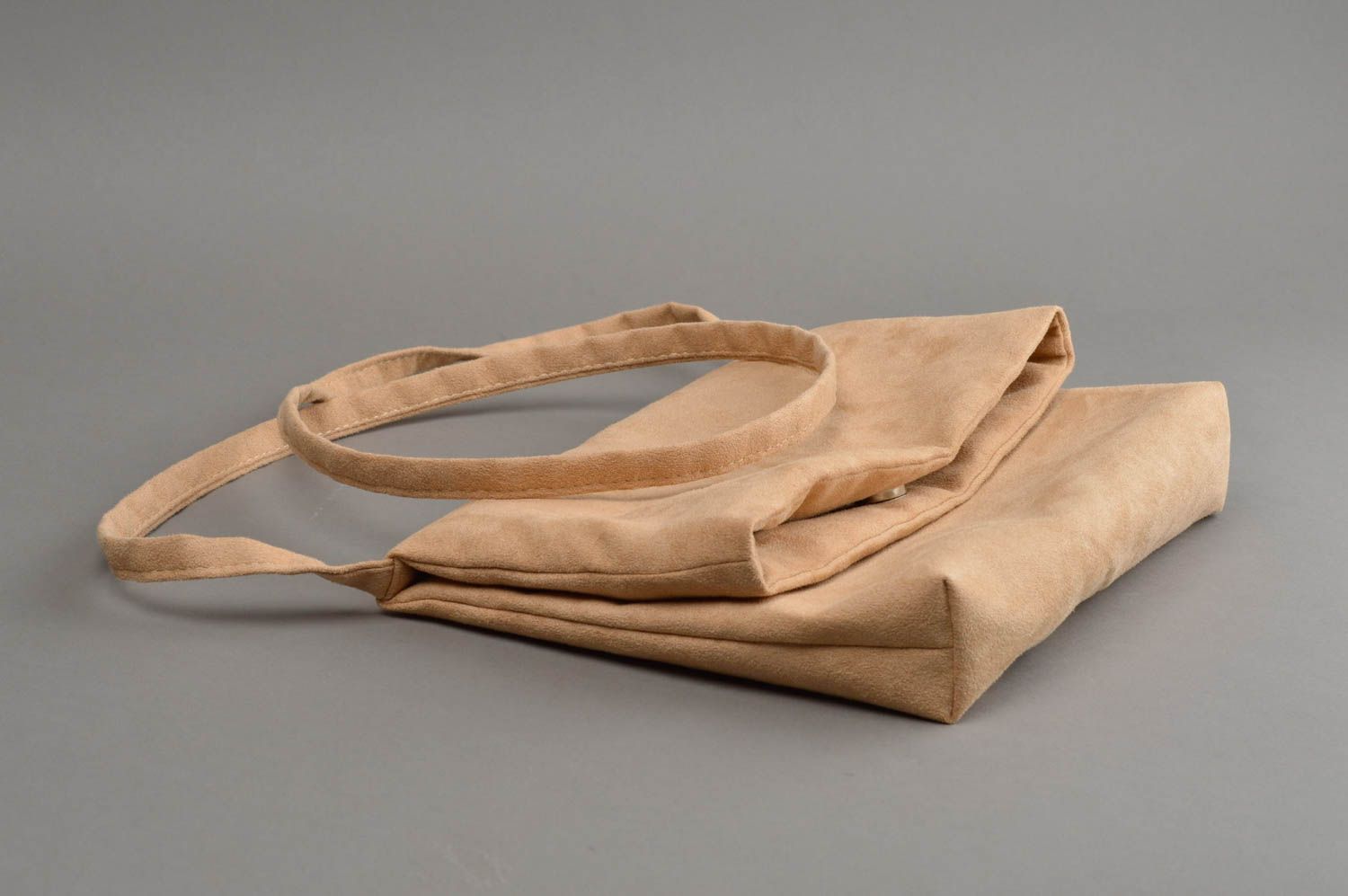 Handmade suede handbag beige fabric bag designer purses stylish accessories  photo 2