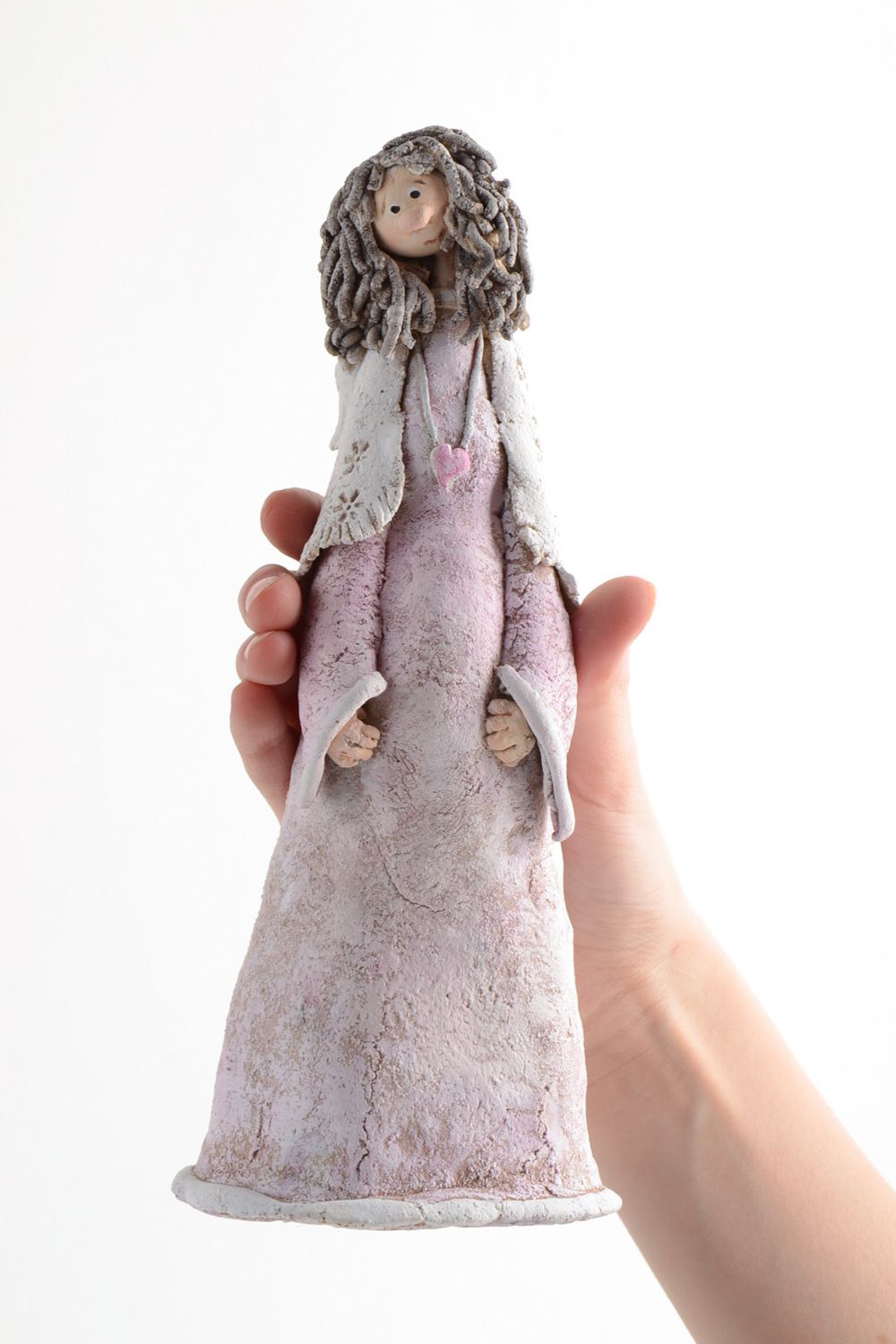 Handgemachte bemalte Figurine aus Polymerton Engel der Erwartungsfreude für Frau foto 5