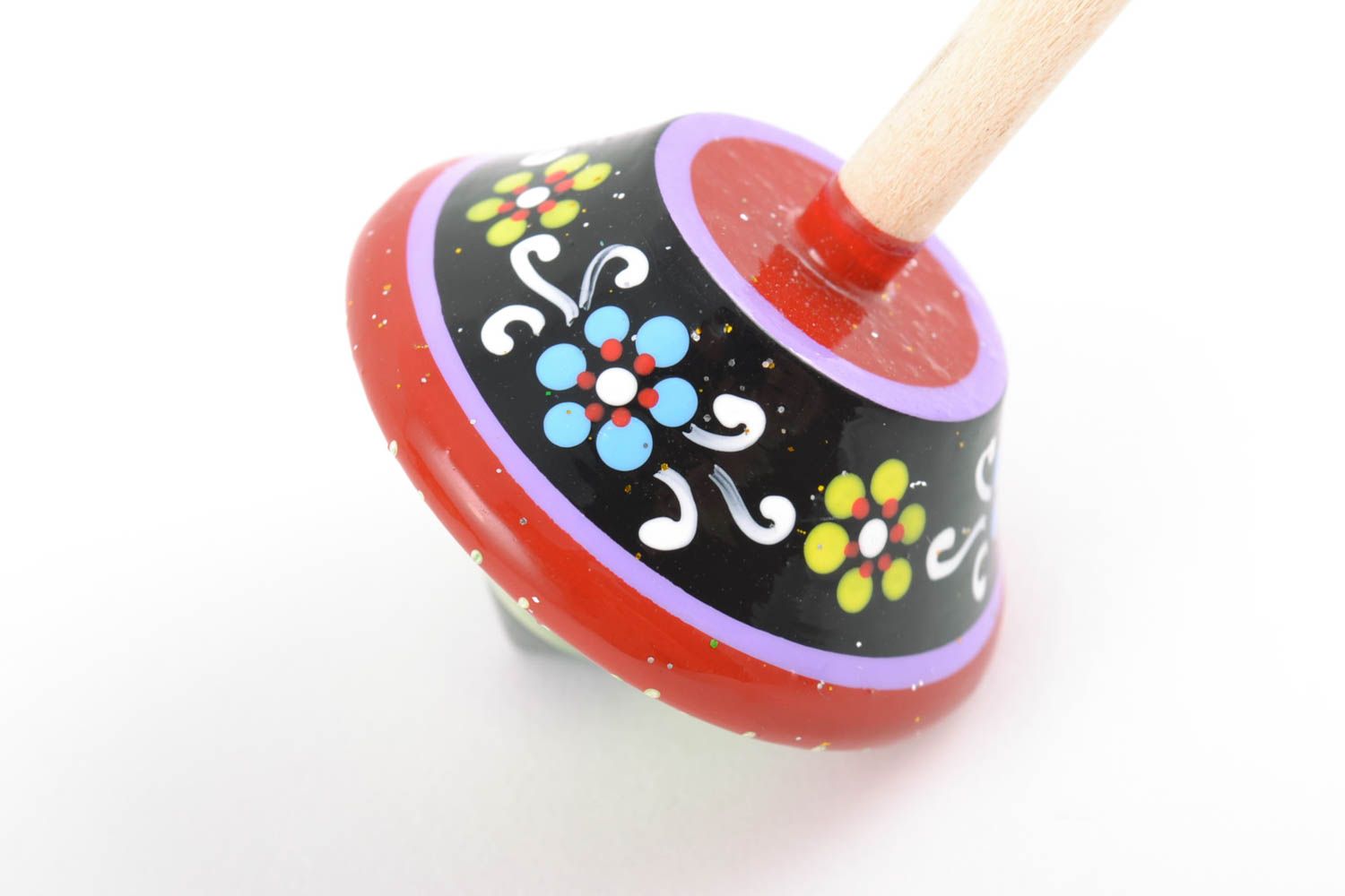 Small beautiful children's handmade wooden toy painted spinning top photo 5