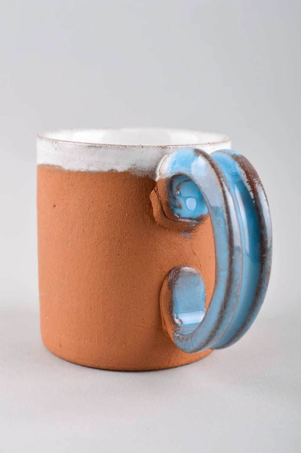 Art clay handmade tea cup in white light brown and blue color photo 3