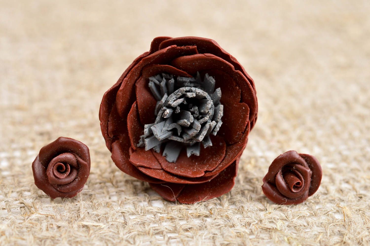 Set of polymer clay jewelry plastic stud earrings flower ring polymer clay ring photo 3
