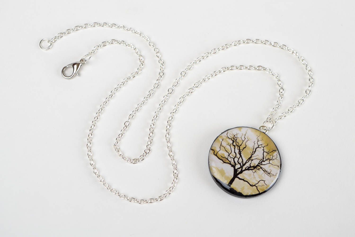 Pendentif arbre Bijou fait main rond en pâte polymère sur chaîne Cadeau femme photo 3