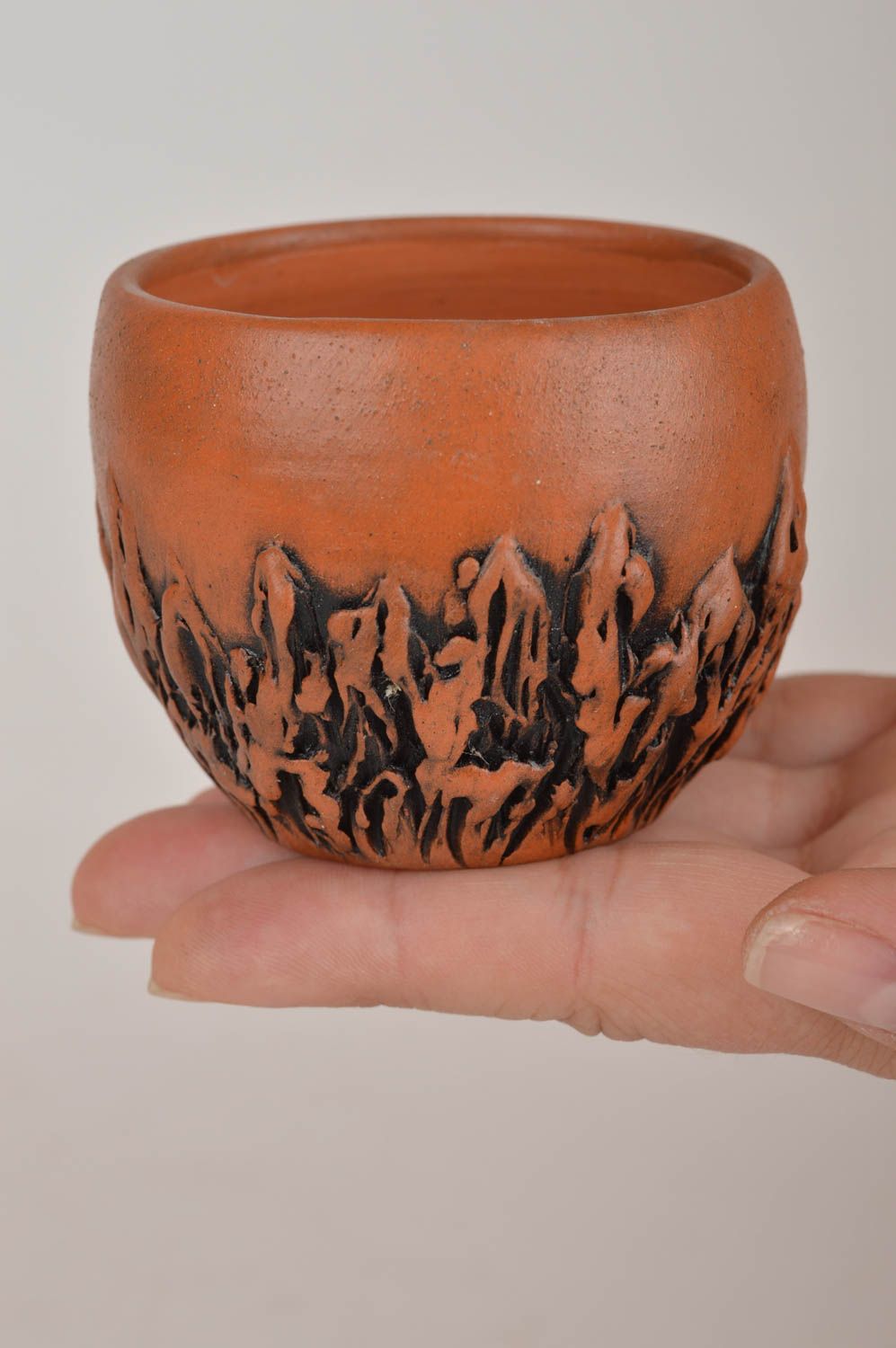 Handmade Keramik Geschirr Becher aus Ton Küchen Deko 100 ml mit Relief Muster foto 3