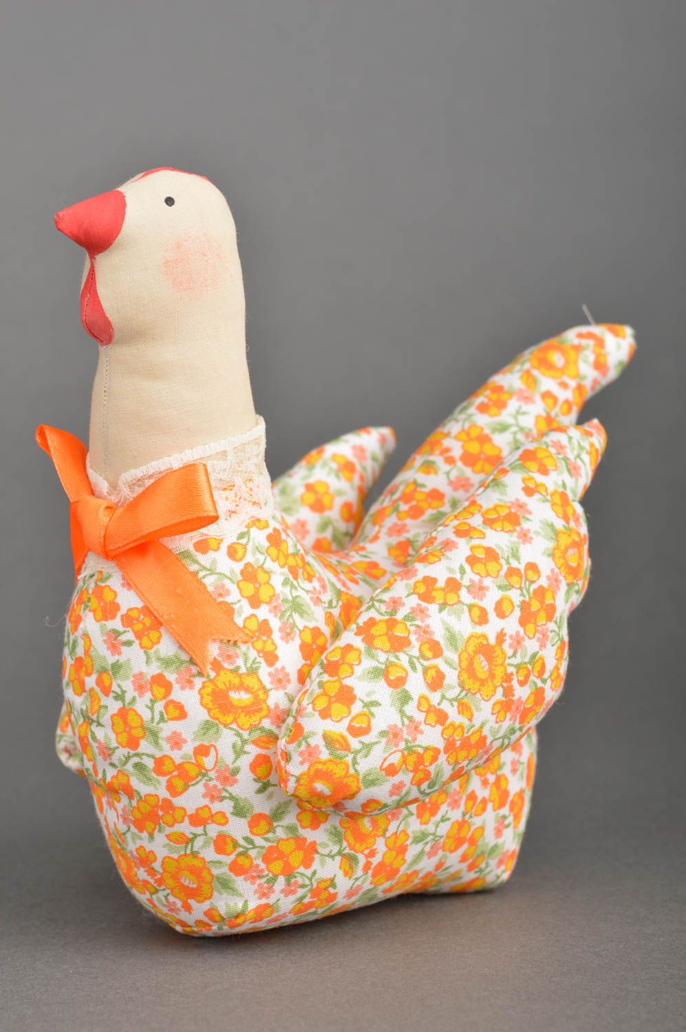 Handgemachtes Stoff Kuscheltier Huhn orange dekorativ für Interieur schön klein foto 2
