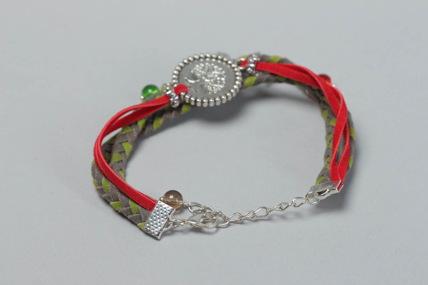 Handmade bracelet with charms woven leather accessory thin beautiful jewelry photo 4