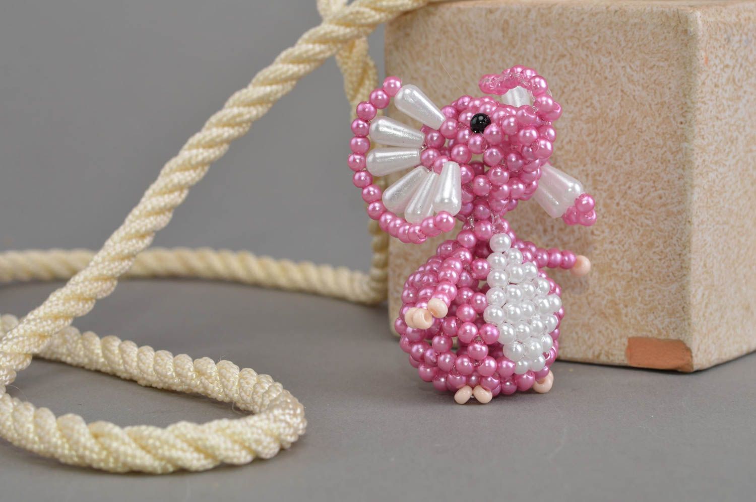 Handmade designer miniature collectible beaded animal figurine violet elephant photo 1