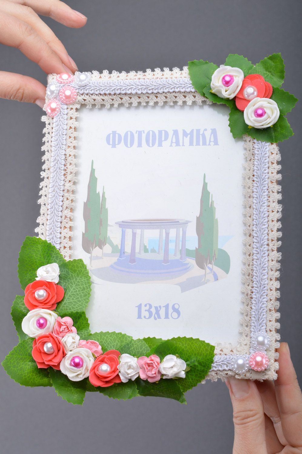 Handmade rectangular tender wooden photo frame with flowers for table decoration photo 3