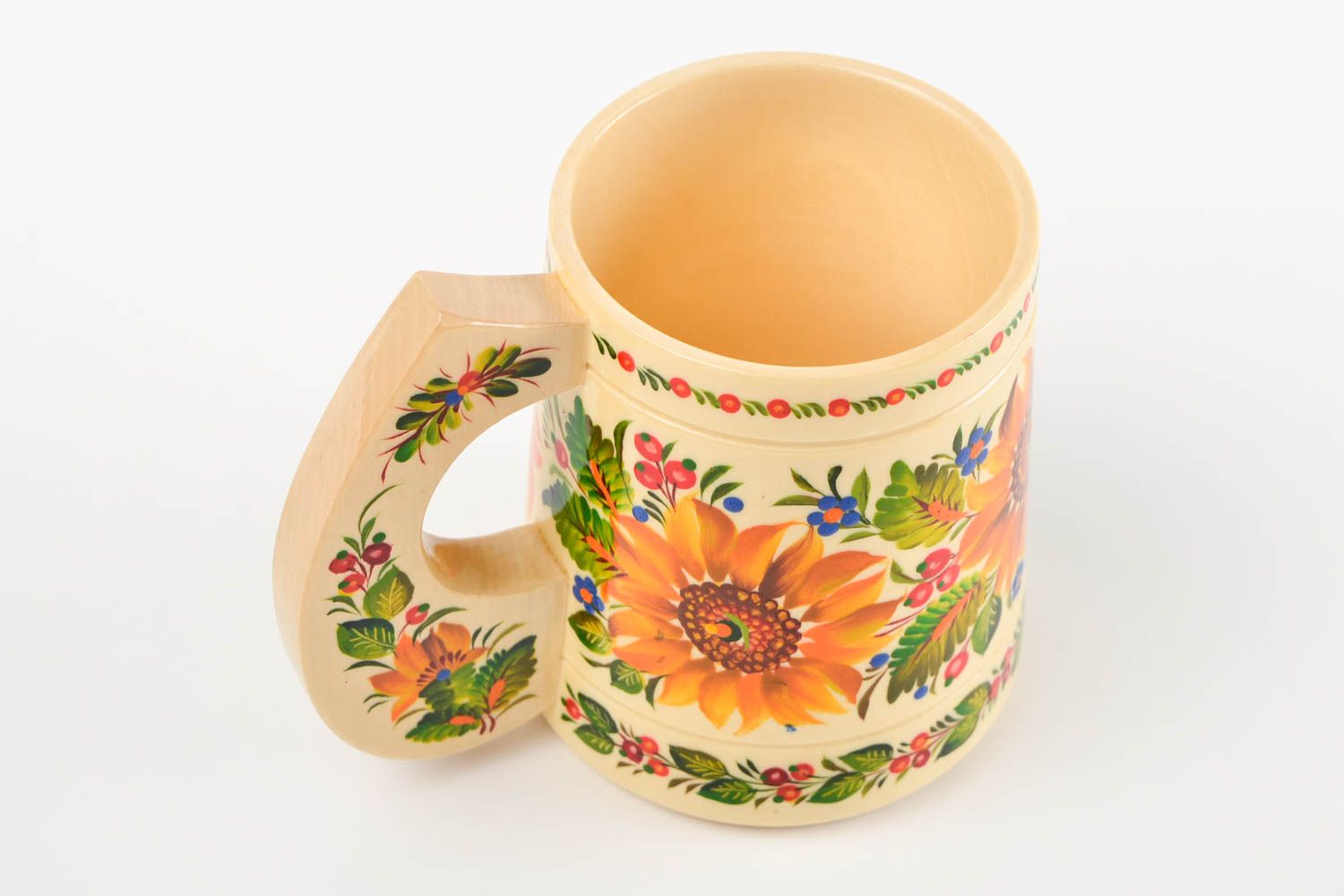 Handmade Deko Tasse Geschenk Idee Becher aus Holz Designer Tasse Sonnenblumen foto 4