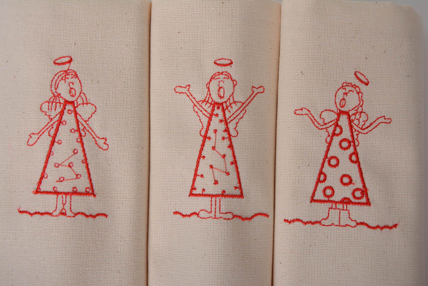 Set of 3 handmade decorative fabric kitchen towels with embroidery Angels photo 3